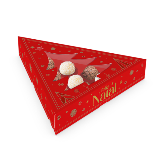 Caixa Árvore Para 10 Doces com Visor Brilhos de Natal