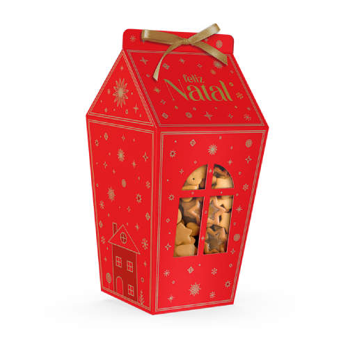 Caixa Milk com Visor Janela e Fita Brilhos de Natal
