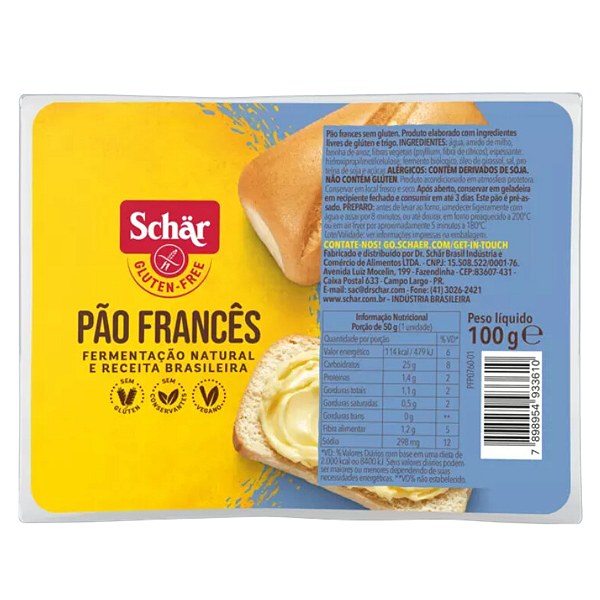 Pão Francês Vegano Sem Conservantes Pré Assado Schar 100g