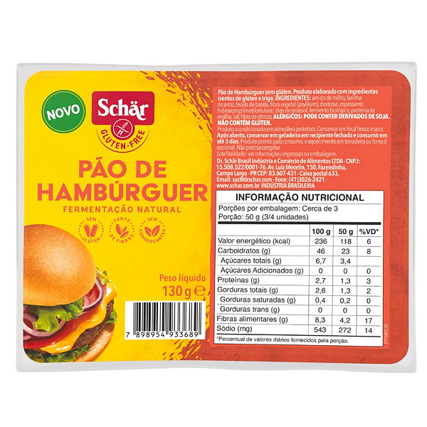 Pão de Hamburguer Schar 130g - Sem Glúten e Sem Lactose