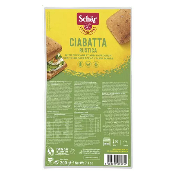 Pão Ciabatta Multigrãos Sem Glúten Sem Lactose 200g Schar