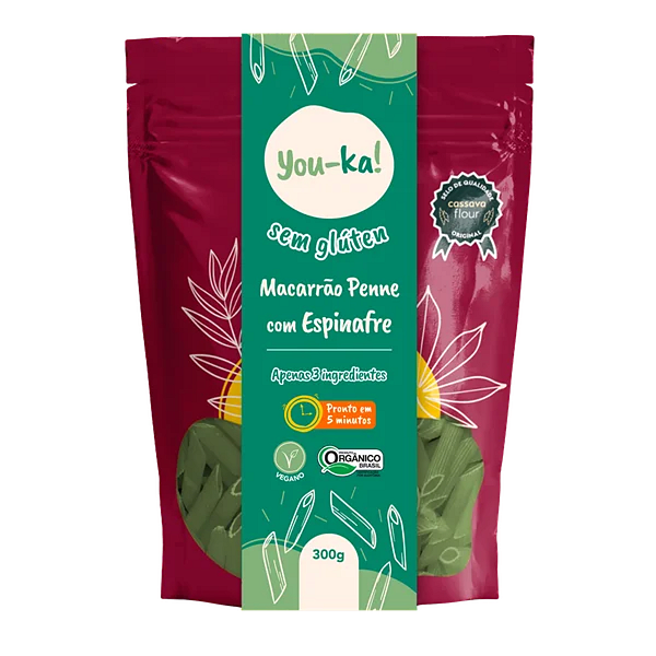 Macarrão Penne Espinafre Sem Glúten Orgânico 300g YOU-KA