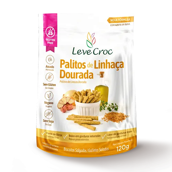 Biscoito Palitos Salgados Linhaça Dourada 120g - Leve Croc