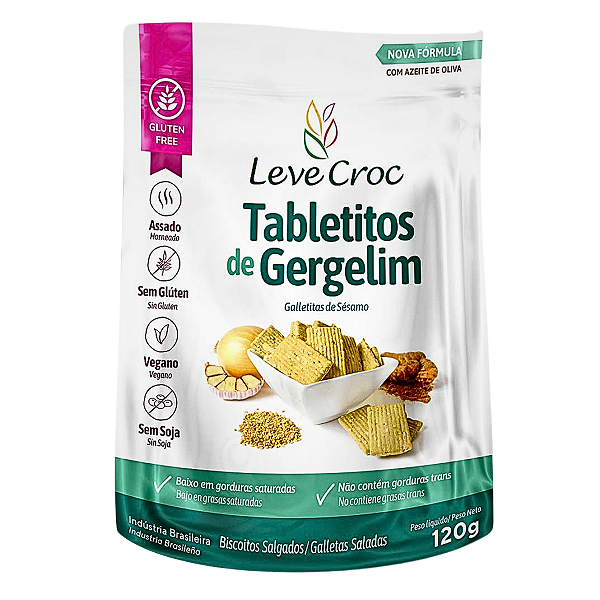 Biscoito Tabletitos Salgados Gergelim 120g - Leve Croc