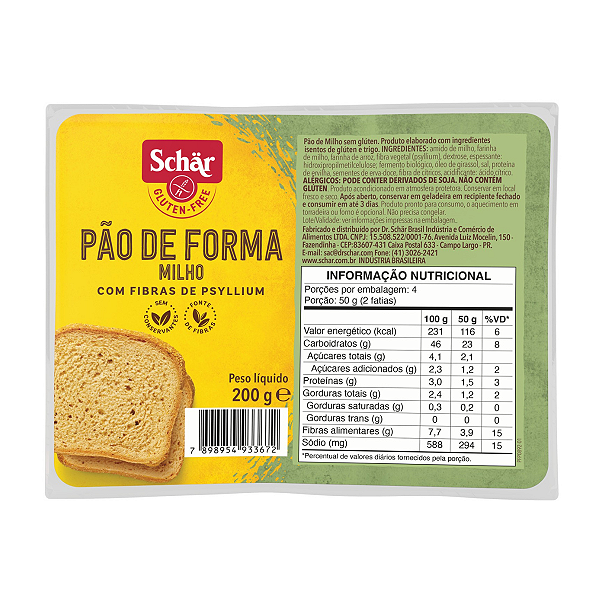 Pão de Milho Sem Glúten Sem Lactose 200g Schar