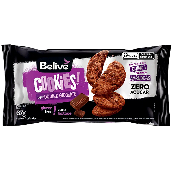 Cookies Double Chocolate Zero Açucar Sem Glúten 67g Belive