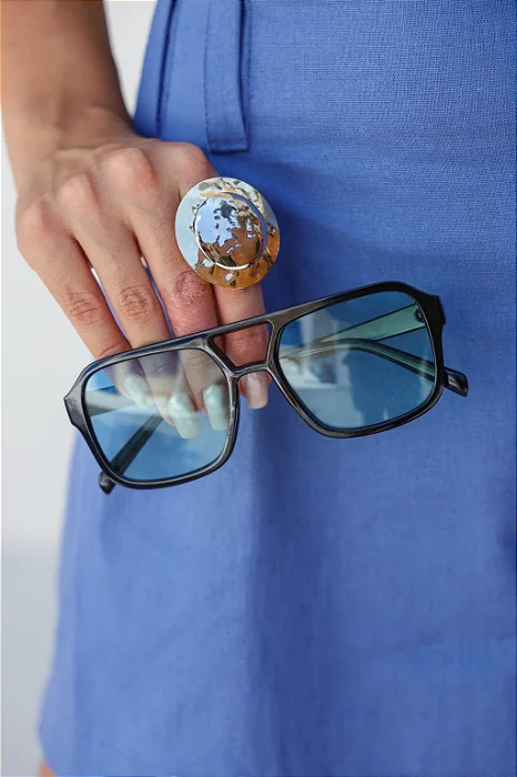 Óculos de sol Quadrado Exclusiv - Azul Preto - Acetato