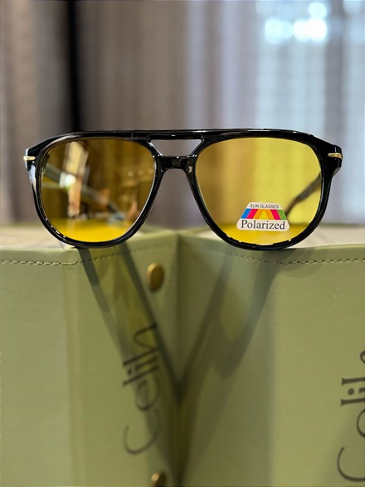 Óculos de sol Lentes Cosméticas Exclusiv - Amarelo Preto - Acetato - Ref P8311