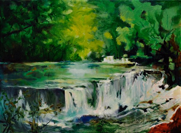 Quedas d'Água - Obra com Tema Florestas - Arte Contemporânea por Sueli Dabus - 60cm x 80cm