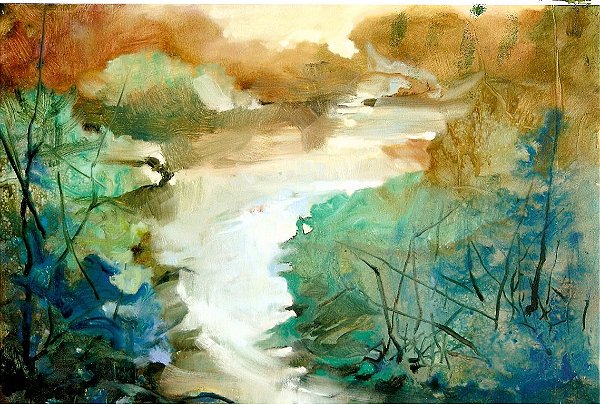 Correnteza - Obra com Tema Natureza - Arte Contemporânea por Sueli Dabus - 50cm x 70cm