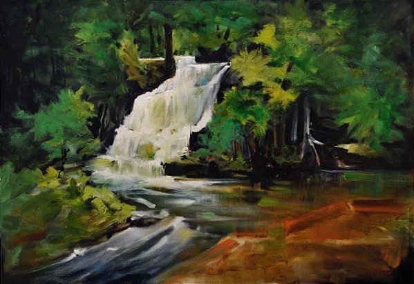 Cachoeira das Orquídeas - Obra com Tema Florestas - Realismo por Sueli Dabus - 60cm x 80cm