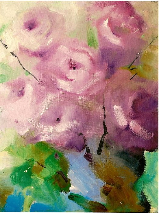 Rosas Lilases - Obra com Tema Floral - Arte Contemporânea por Sueli Dabus - 40cm x 30cm