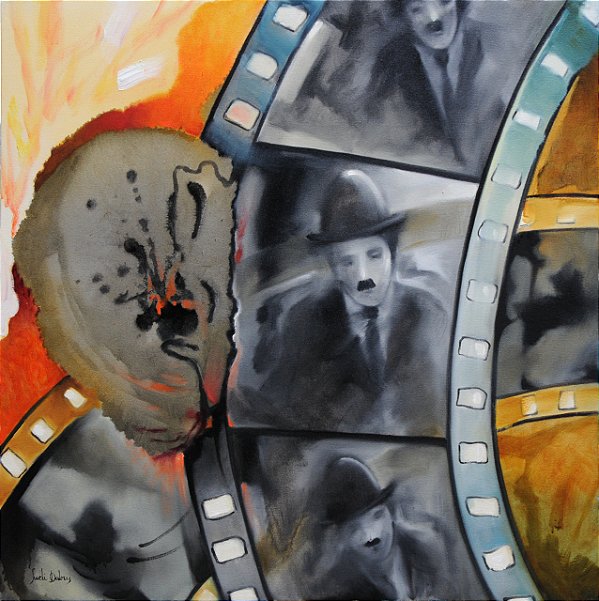 Charles Chaplin - Obra com Tema Cinema - Arte Contemporânea por Sueli Dabus - 80cm x 80cm