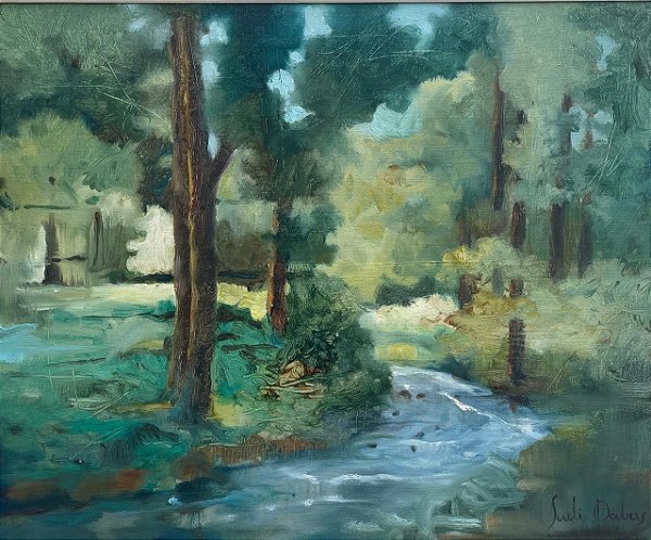 Água e Luminiscência - Obra com Tema Florestas - Impressionismo por Sueli Dabus - 40cm x 50cm