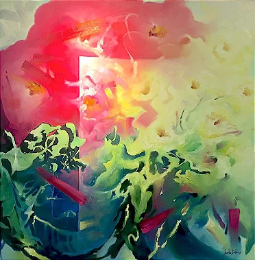 Arco-íris do Amor - Obra com Tema Flores - Pós-Impressionismo por Sueli Dabus - 100cm x 100cm