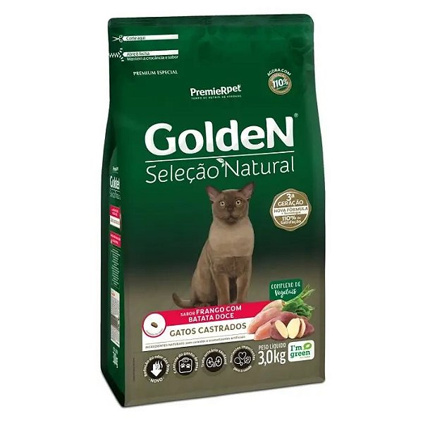 GOLDEN SELECAO NATURAL GATOS CASTRADOS FRANGO COM BATATA DOCE 3KG