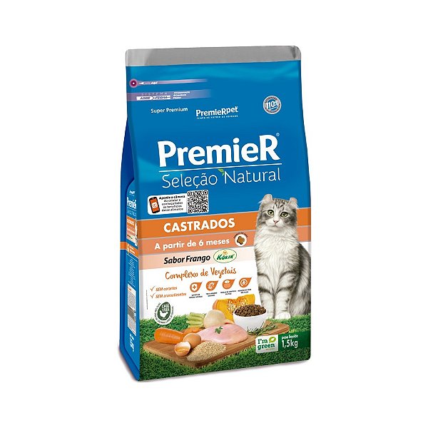 Ração PremieR Seleção Natural para Gatos Castrados Frango Korin 1,5Kg