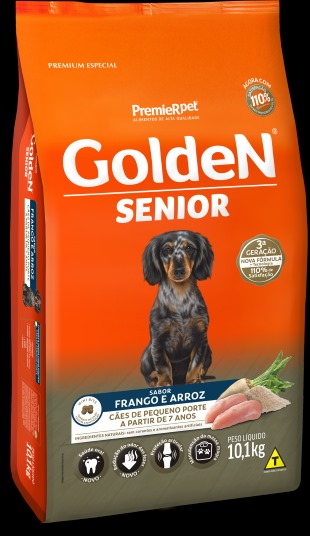 Ração Golden Fórmula Mini Bits Senior para Cães Adultos de Pequeno Porte Frango e Arroz 10,1Kg