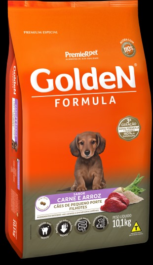 Ração Golden Fórmula Mini Bits Para Cães Filhotes Raças Pequenas Carne e Arroz 10,1Kg