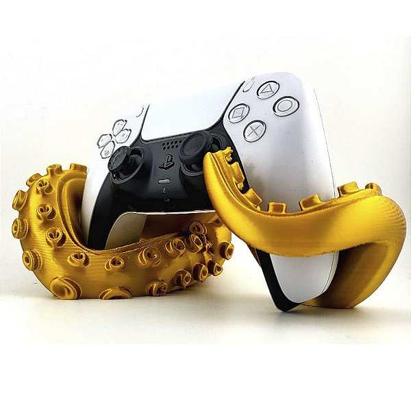 Suporte Base para Controle PS5, PS4, Formato Polvo, Dourado