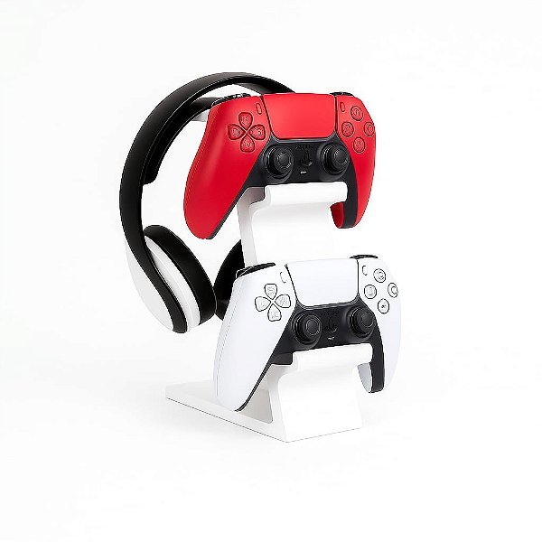 Suporte Duplo para Controle PS5 PS4 e Fone de Ouvido, Branco