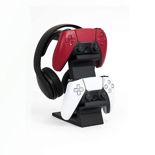 Suporte Duplo para Controle PS5, PS4 e Fone de Ouvido, Preto