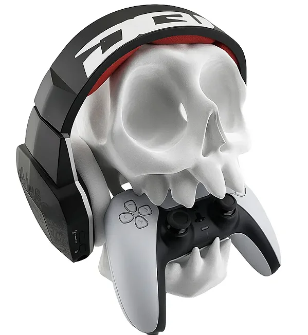 Suporte Controle PS5, PS4 e Fone de Ouvido, Caveira, Branco