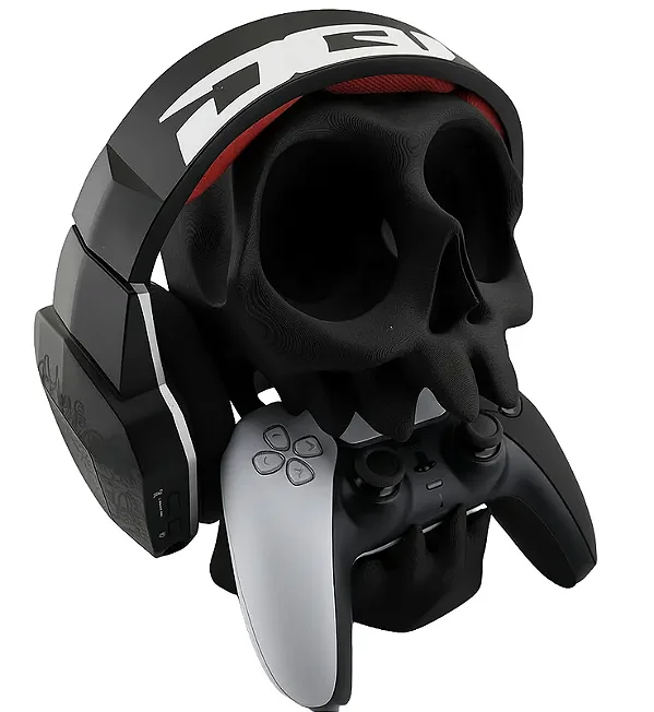Suporte Controle PS5, PS4 e Fone de Ouvido, Caveira, Preto