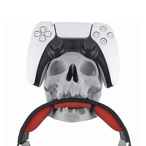 Suporte Para Controle PS5 e Fone de Ouvido, Caveira 2, Cinza