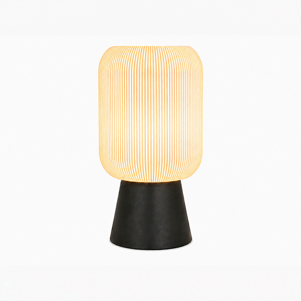 Luminária de Mesa Minimalista , Abajur Listrado Quarto e Sala - Base Preta