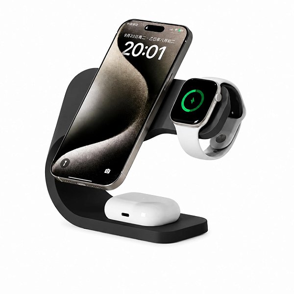 Suporte de Carregador 3 em 1 Para iPhone/Apple watch/Airpods - Preto