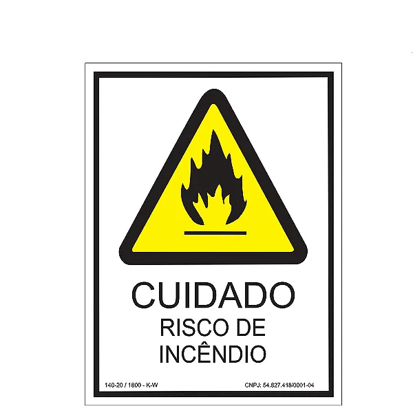 Placa De Sinalização - Cuidado Risco de Incêndio