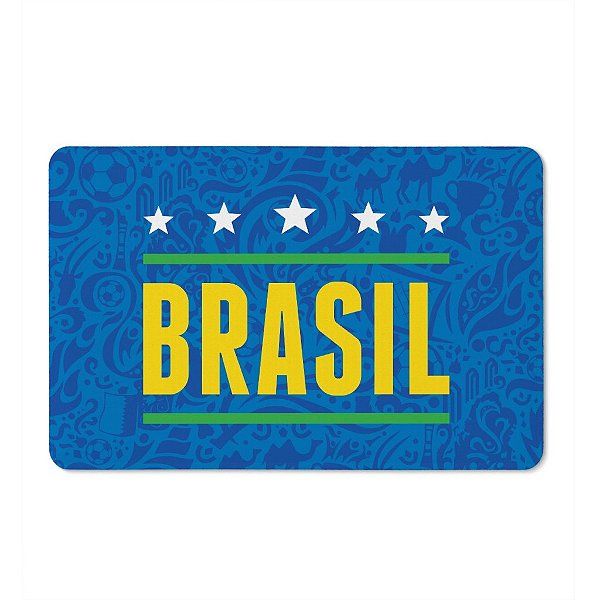 Tapete Porta Banheiro Quarto 60x40cm - Brasil (Azul) Copa do Mundo