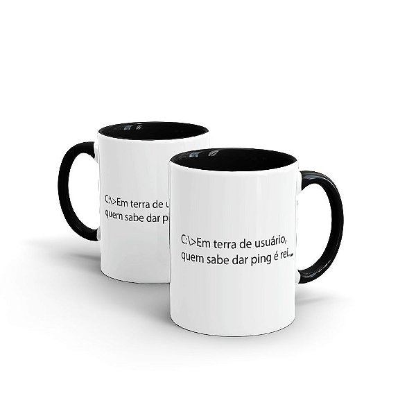 Caneca Cerâmica Alça e Interior Preta - EM TERRA DE PING