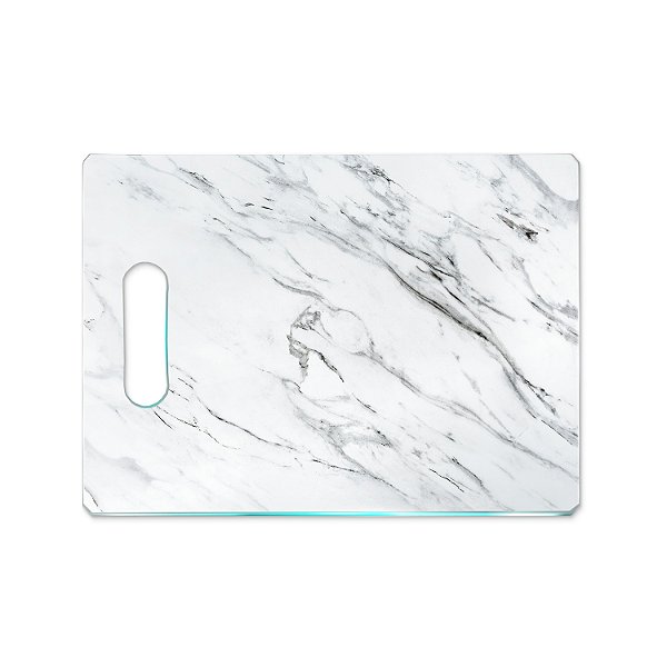 Tábua de Carne de Vidro 35x25 - Efeito Mármore - Branco