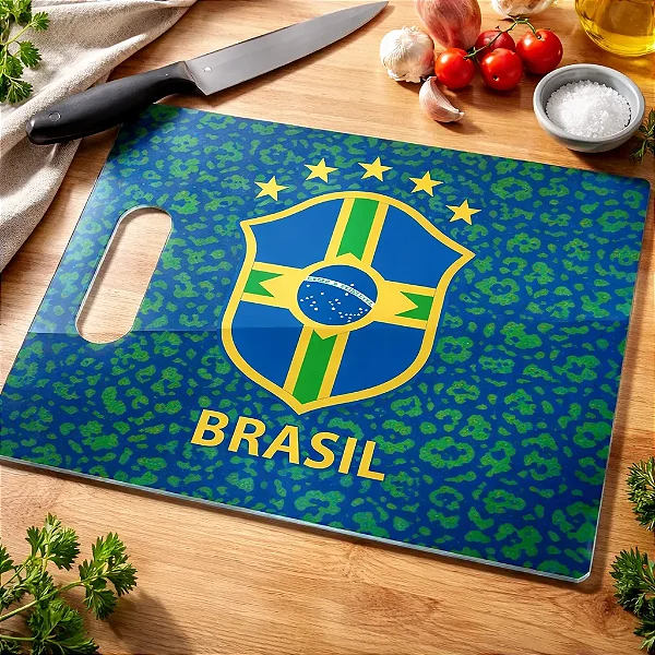 Tábua De Carne De Vidro - Futebol Seleção Brasileira - Azul e Verde - 35x25