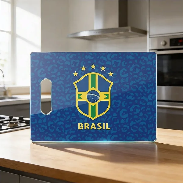 Tábua De Carne De Vidro - Futebol Seleção Brasileira - Azul - 35x25cm