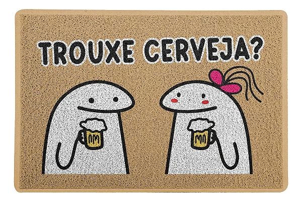 Capacho Tapete Nórdico - Flork - Trouxe Cerveja? - Bege - 60x40cm - Antiderrapante - Beek Geek's Stuff