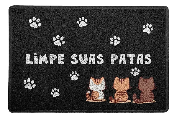 Capacho / Tapete 60x40cm - Limpe Suas Patas - Gatinhos - Preto - Beek