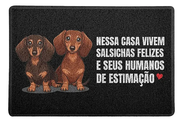Capacho 60 X 40 Cm - Cachorro Salsicha E Seus Humanos - Preto