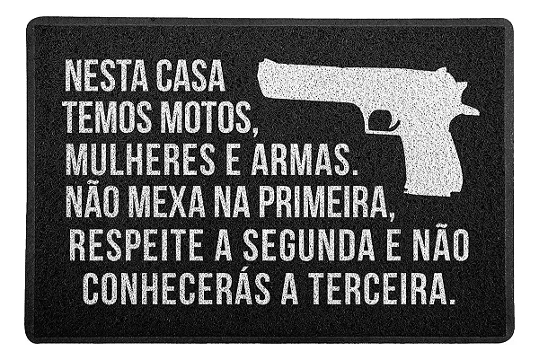 Capacho Motos, Mulheres e armas para Entrada - Desert Eagle - 40x60 cm - Vinil Preto - Beek