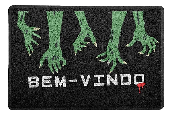 Capacho / Tapete 60x40cm - Bem-vindo - Zumbi - Halloween - Preto