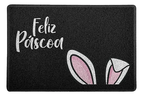 Capacho / Tapete - Feliz Páscoa Orelhas De Coelho - Preto - 60x40cm