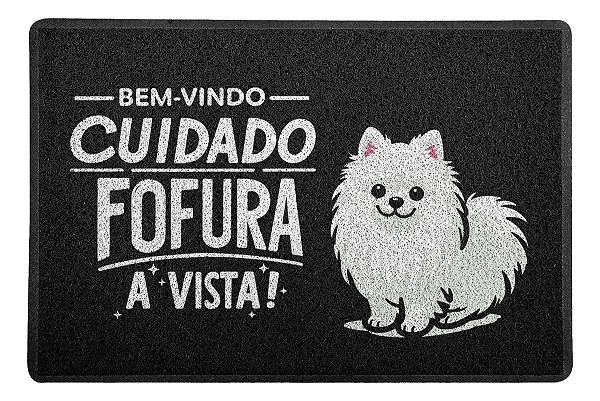 Capacho / Tapete 60x40cm - Cachorro Spitz Alemão Fofura - Preto - Beek