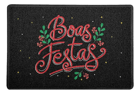Capacho 60x40cm - Natal Boas Festas Preto para Casa e Sala – Preto - Beek