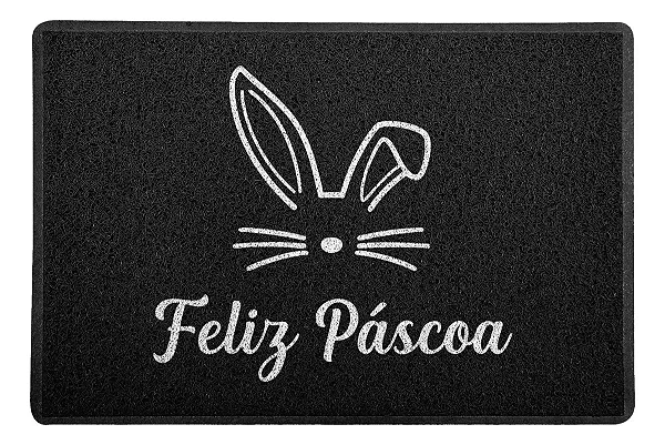 Capacho / Tapete - 60x40cm - Feliz Páscoa Coelho Rosto - Preto