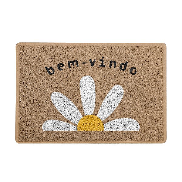 Capacho / Tapete 60x40cm 10mm - Bem Vindo Margarida - Bege OU Preto