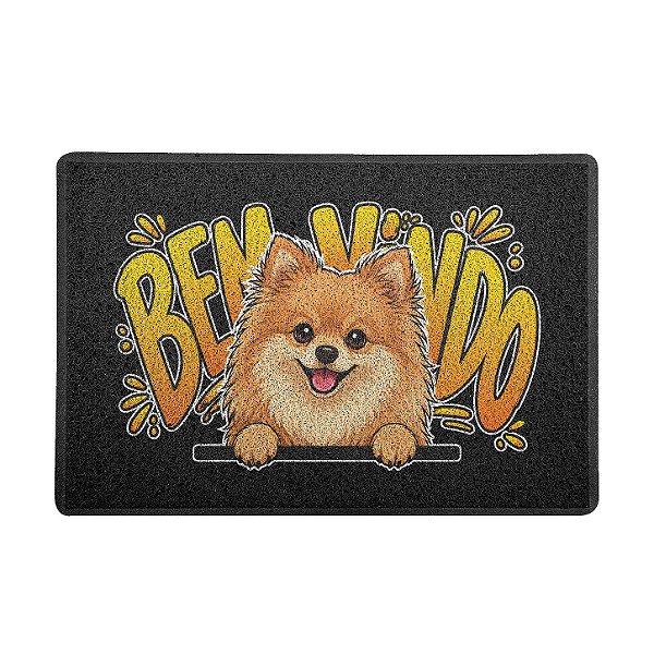 Capacho / Tapete 60x40cm 10mm - Cachorro Spitz- Bem Vindo