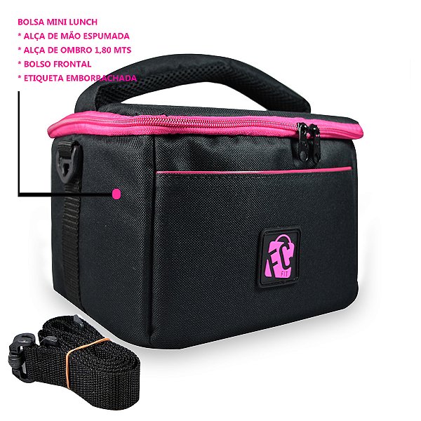Bolsa Térmica Fitness Impermeável Lancheira Marmiteira Preta Pink Dieta Termica
