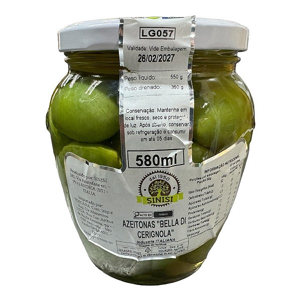 Azeitona Verde Bella Ceringnola Sinisi 550g